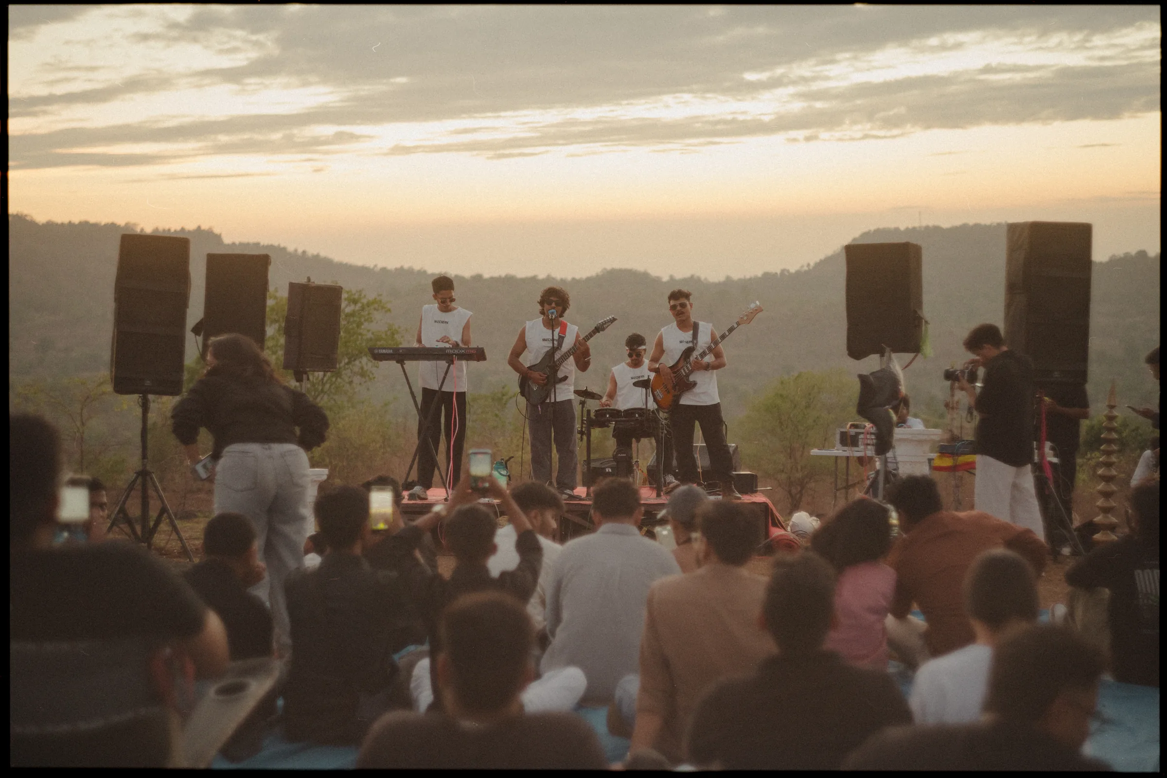 Golden hour, hills behind the stage